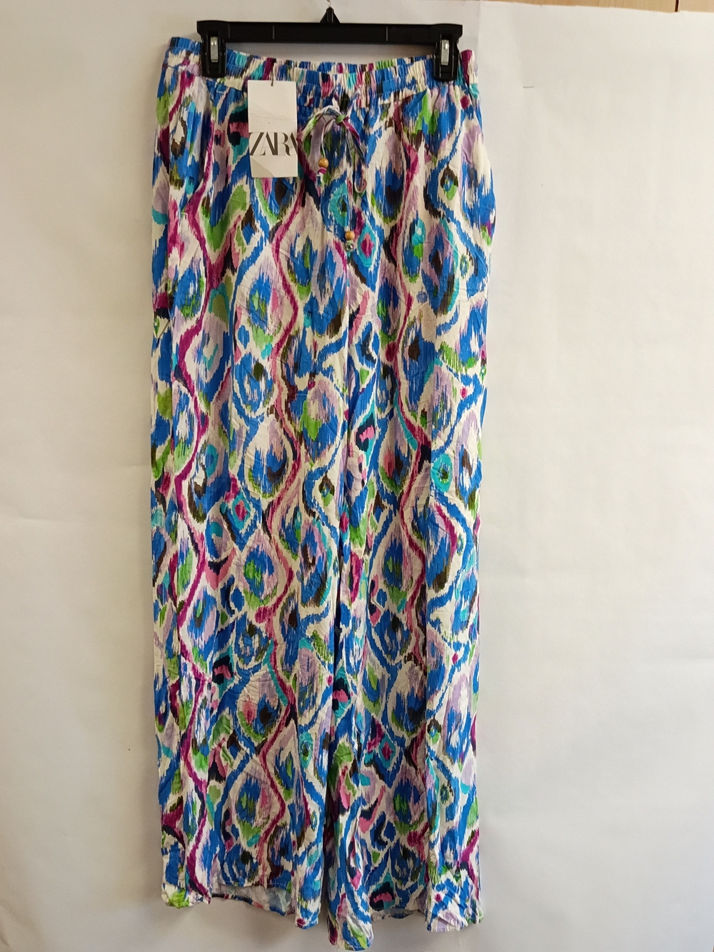 Zara Multicolor Wide Leg Pants - Blue, Green & Pink Ikat Print